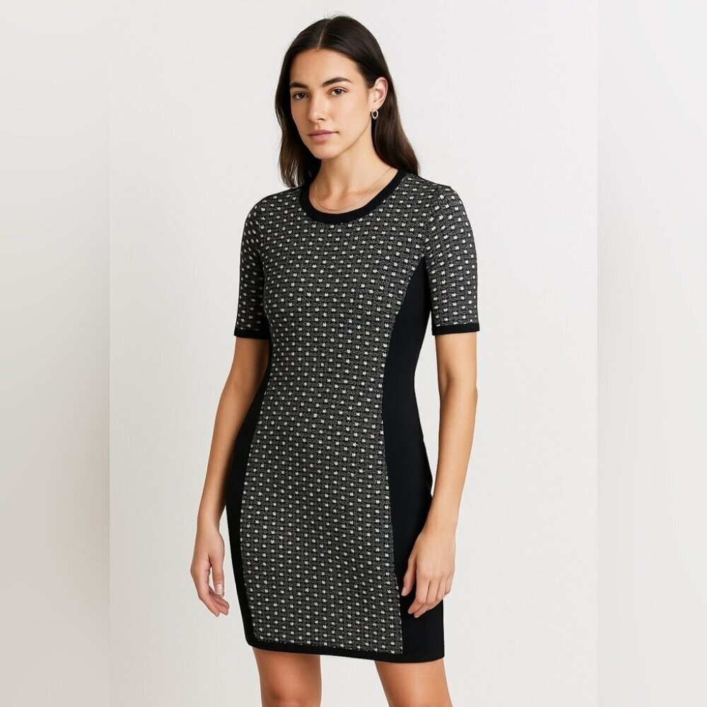 Rag & Bone Black White Knit Bodycon Dress Short Sleeve Workwear Mini Dress